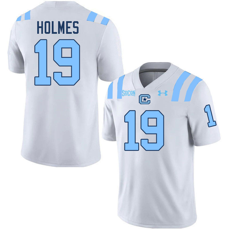 The Citadel Bulldogs #19 Jeremiah Holmes College Football Jerseys,Uniforms-White